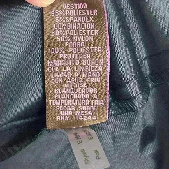 ELIZA J BLACK FIT & FLARE Cuff 3/4 Sleeves V Neck Ruched Waist Sz 14P - Picture 14 of 15